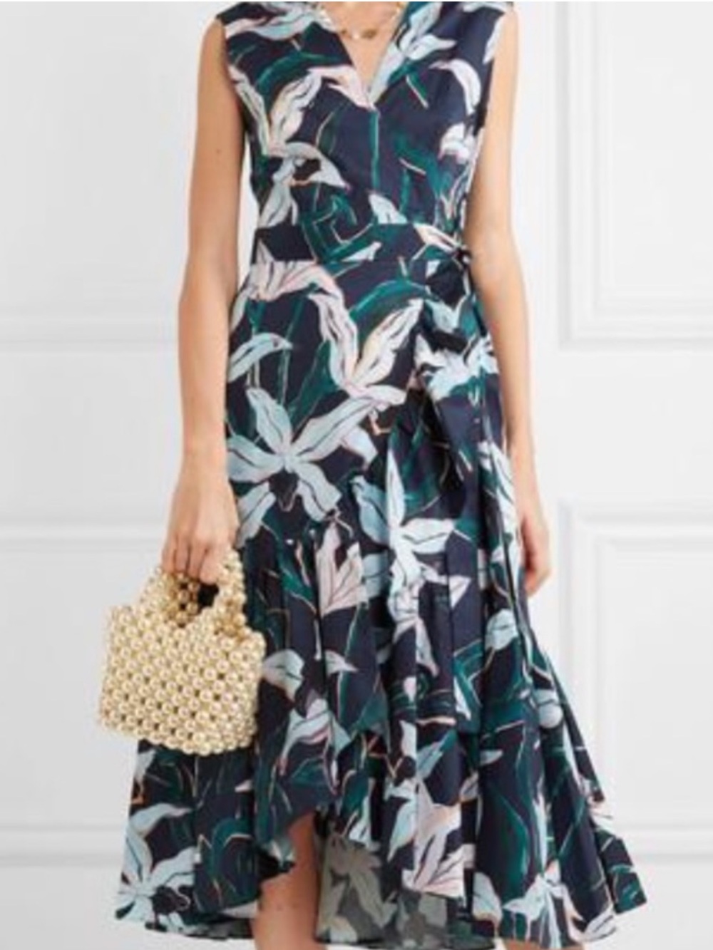 TORY BURCH Women’s Navy Floral Wrap Midi Dress